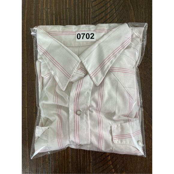 Vintage Western Pearl Snap Shirt Mens 17.5 White Red Stripe Long Sleeve Cowboy - Picture 11 of 11